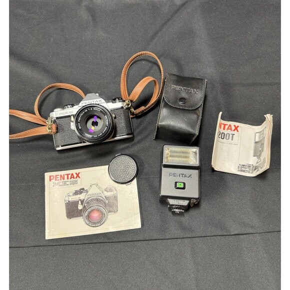 Pentax ME Super Film Camera with PENTAX-M 1.2  / 50mm Lens, Strap, AF 200T Flash - Picture 1 of 7